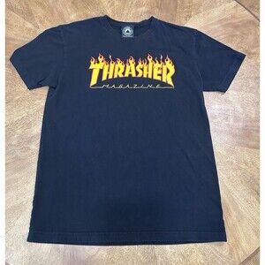 Thrasher Magazine Flame Logo Black T Shirt Mens Small Short Sleeve Skateboard